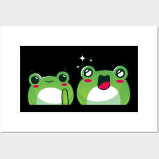 Green Red Playful Cute Frog Illustration Posters and Art